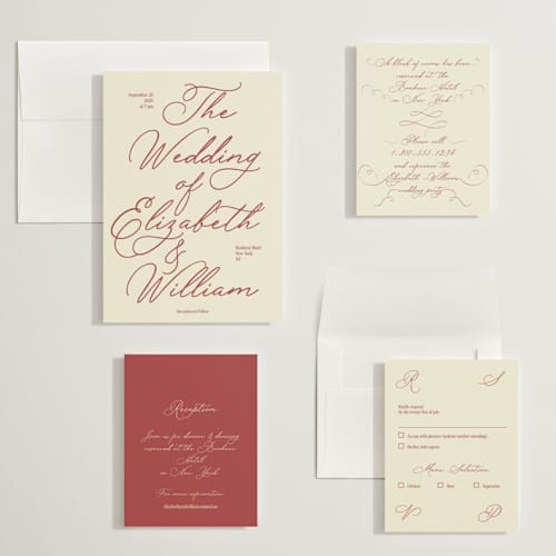 This is a burgundy wedding invitations with standard by Helena Vitto called elizabeth printing on signature in grand