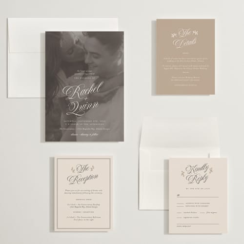 This is a ivory wedding invitations with standard by Paper Raven Co. called vintage romance printing on signature in grand