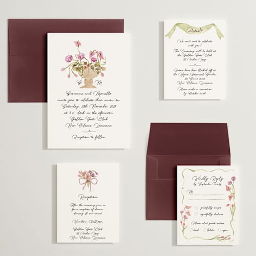 This is a deep blush wedding invitations with standard by Pati Cascino called barolo printing on signature in grand