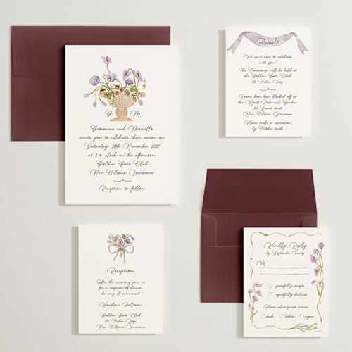 This is a lilac wedding invitations with standard by Pati Cascino called barolo printing on signature in grand
