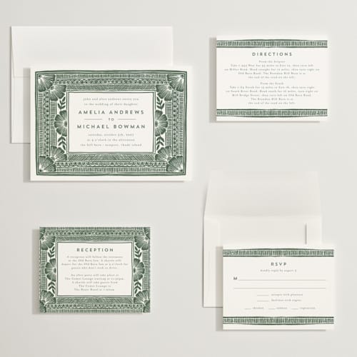 This is a fern wedding invitations with standard by Katharine Watson called block print frame printing on signature in grand