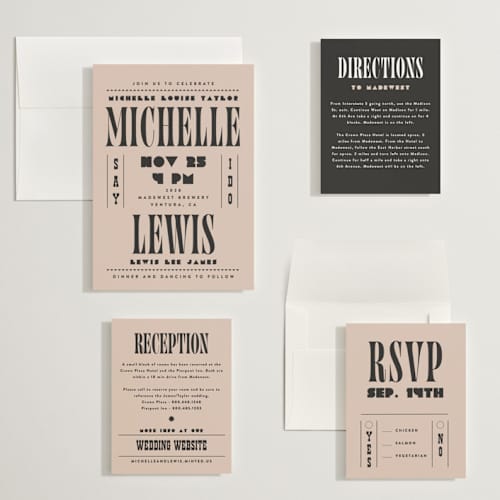 This is a noir wedding invitations with standard by Alethea and Ruth called bold stack printing on signature in grand