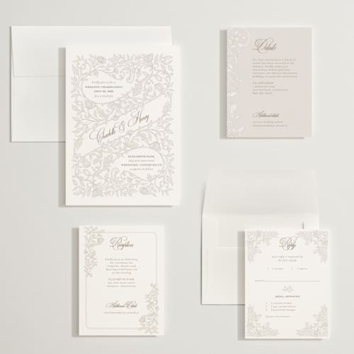 This is a natural wedding invitations with standard by BR Designs called vintage flourishes printing on signature in grand