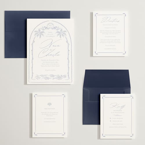 This is a pale cerulean wedding invitations with standard by Sabrin Deirani called ocean dreams printing on signature in grand