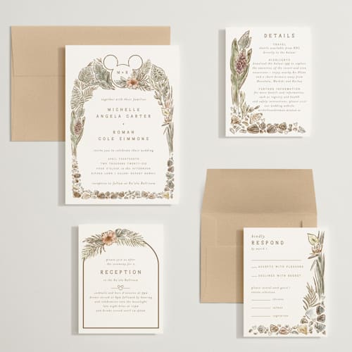 This is a earth wedding invitations with standard by Shiny Penny Studio called disney's mickey mouse tropical frame printing on signature in grand