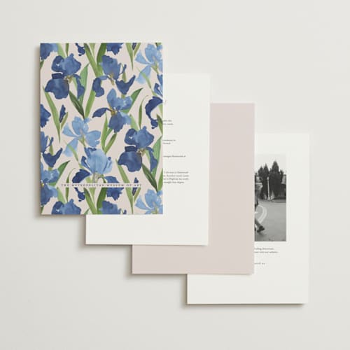 This is a natural wedding invitations with standard by Everett Paper Goods called irises printing on signature in grand