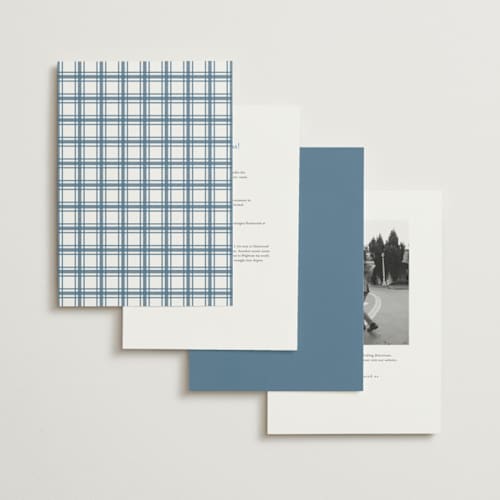 This is a denim wedding invitations with standard by Jenna Holcomb called aspen toile printing on signature in grand