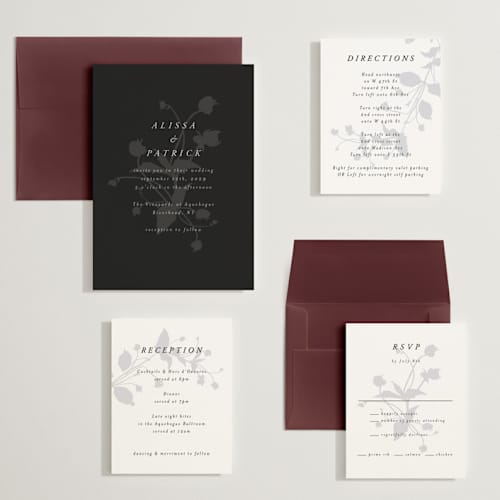 This is a noir wedding invitations with standard by AK Graphics called autumnal printing on signature in grand