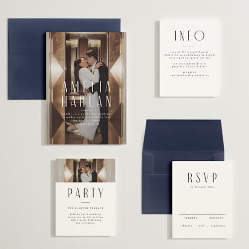 This is a snow wedding invitations with standard by Lori Wemple called photo printing on recycled smooth signature in grand