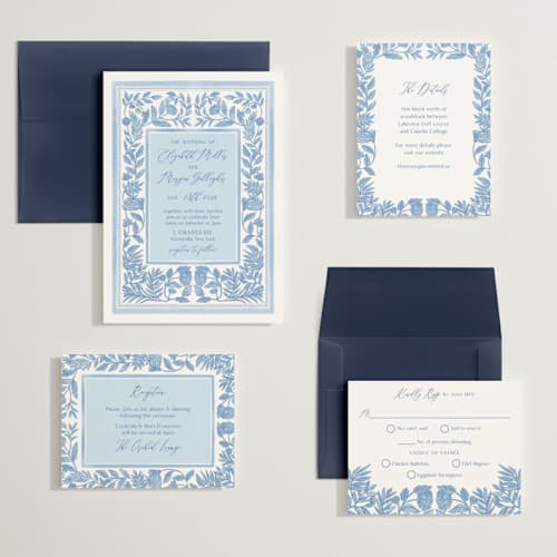 This is a porcelain wedding invitations with standard by Elly called porcelain floral printing on signature in grand