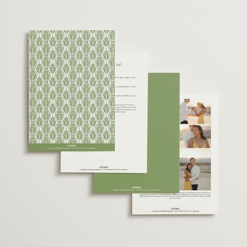 This is a leaf wedding invitations with standard by Olivia Raufman called palm monogram printing on signature in grand
