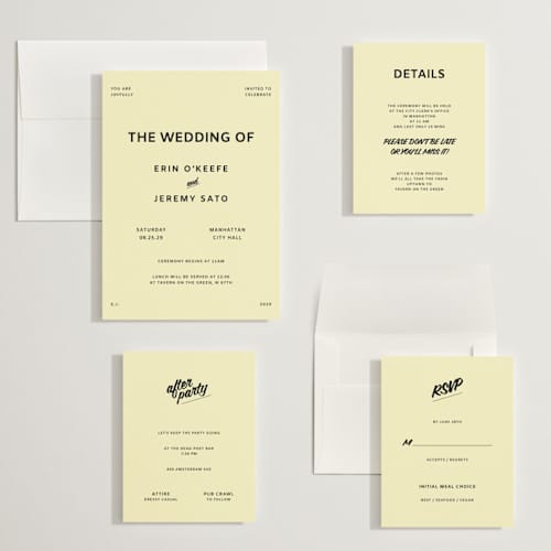 This is a butter wedding invitations with standard by Studio Suku called courthouse printing on signature in grand