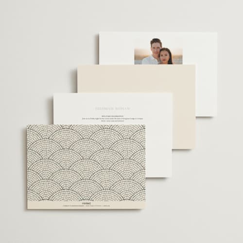 This is a sand wedding invitations with standard by GeekInk Design called floral mosaic printing on signature in grand