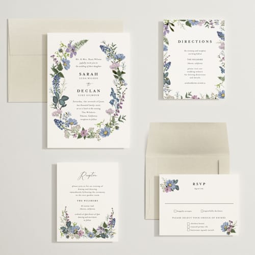 This is a lavender wedding invitations with standard by Susan Moyal called lilac bloom printing on signature in grand