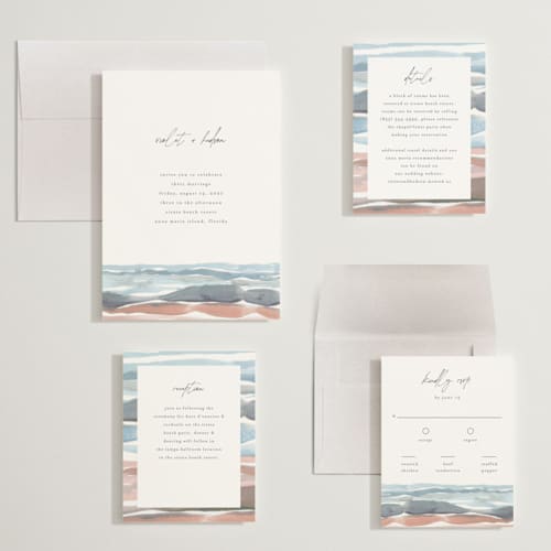 This is a beachy wedding invitations with standard by Pixel and Hank called waves printing on signature in grand