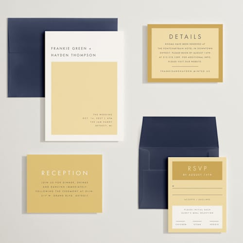 This is a buttercup wedding invitations with standard by Snow and Ivy called colorfield printing on signature in grand
