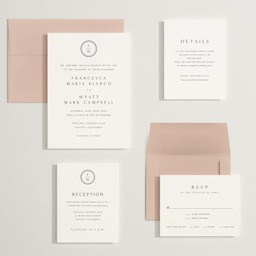 This is a cotton wedding invitations with standard by Stacey Meacham called circle monogram printing on signature in grand