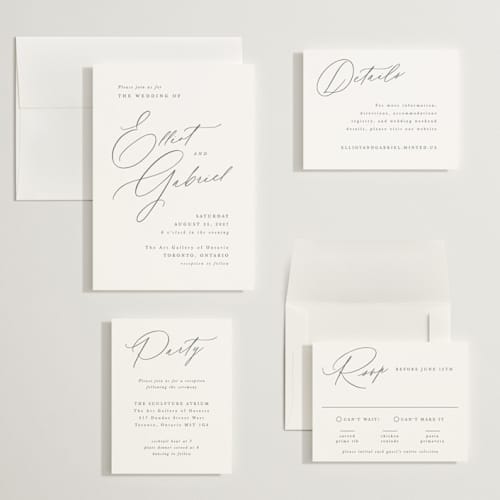 This is a pearl wedding invitations with standard by Hooray Creative called scripted names printing on signature in grand