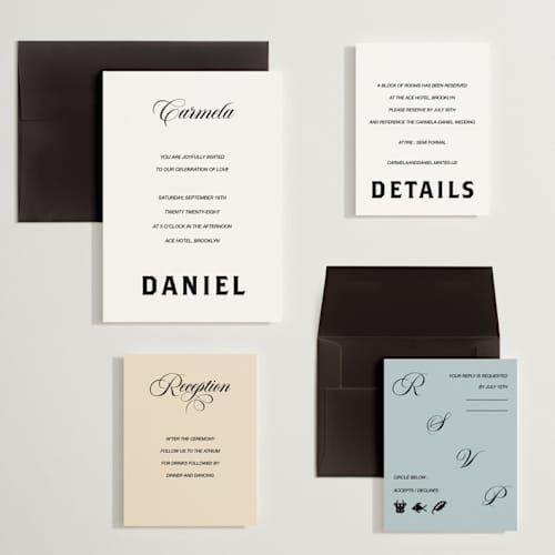 This is a lace wedding invitations with standard by Studio Suku called bold and demure printing on signature in grand