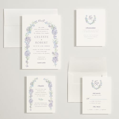 This is a toscana wedding invitations with standard by Claudia Orengo called hydrangea printing on signature in grand