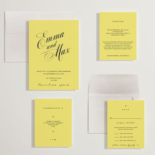 This is a lemon wedding invitations with standard by Ani Somi called in lights printing on signature in grand