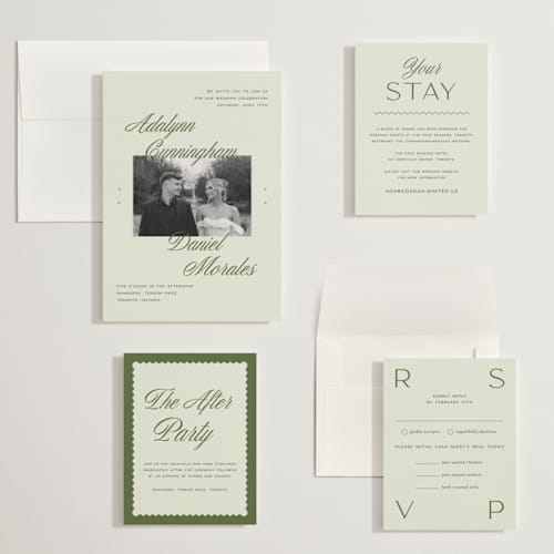 This is a lemongrass wedding invitations with standard by Sam Dubeau called swoon printing on signature in grand