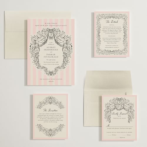 This is a peony wedding invitations with standard by Jackie Crawford called hand illustrated crest printing on signature in grand