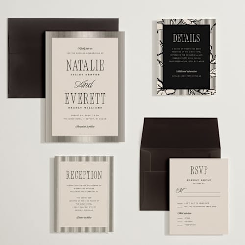 This is a noir wedding invitations with standard by Pixel and Hank called linea printing on signature in grand