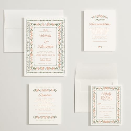This is a persimmon wedding invitations with standard by Jenna Holcomb called vintage sketched printing on signature in grand