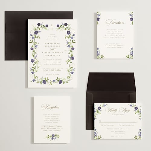 This is a iris wedding invitations with standard by Everett Paper Goods called wildflower trellis printing on signature in grand