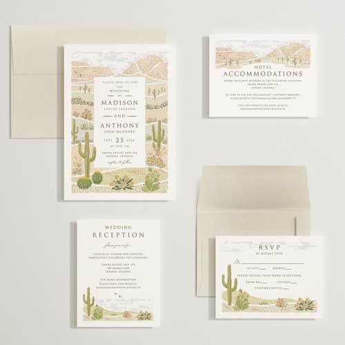This is a sandstone wedding invitations with standard by Paper Sun Studio called westward printing on signature in grand