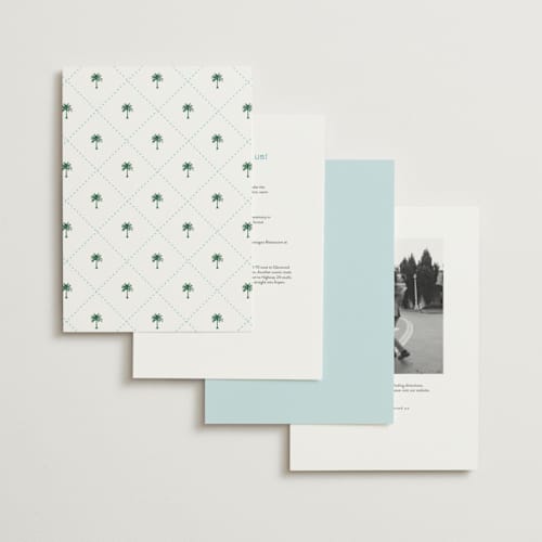 This is a low tide wedding invitations with standard by Susan Zinader called island palm printing on signature in grand