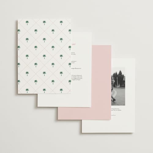 This is a taffy wedding invitations with standard by Susan Zinader called island palm printing on signature in grand