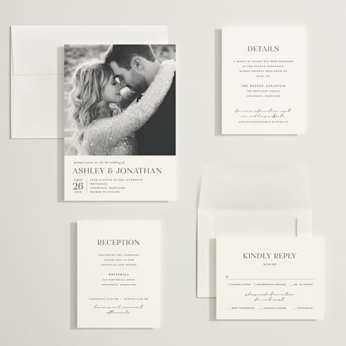 This is a porcelain wedding invitations with standard by Eric Clegg called have and hold printing on recycled smooth signature in grand