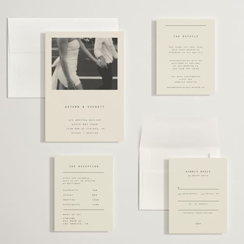 This is a vanilla wedding invitations with standard by Blustery August called nonnette printing on signature in grand