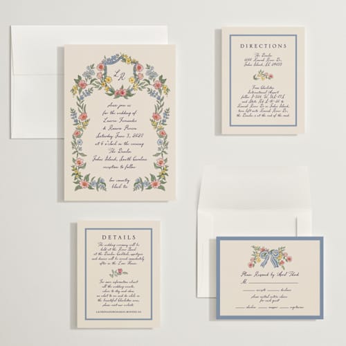 This is a cornflower wedding invitations with standard by Chris Griffith called a wedding in low country printing on signature in grand