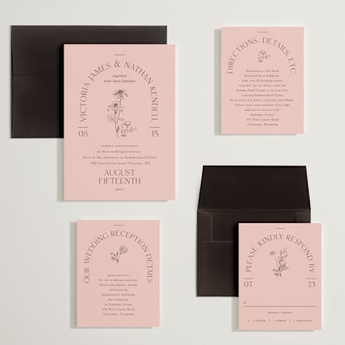 This is a petal wedding invitations with standard by Baumbirdy called floral type arch printing on signature in grand