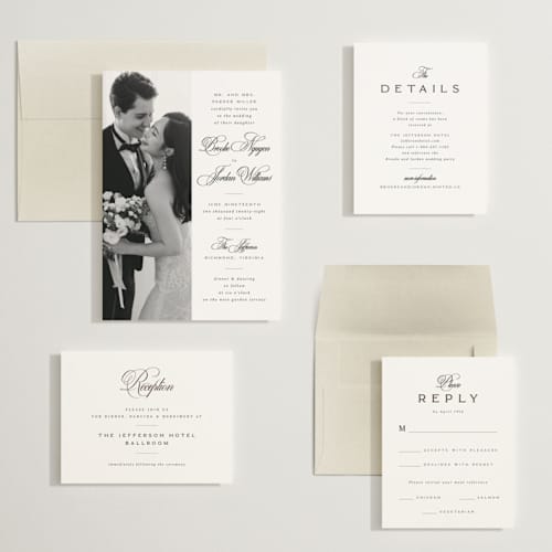 This is a tuxedo wedding invitations with standard by Orasie called side by side printing on recycled smooth signature in grand
