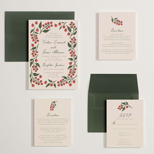 This is a tomato wedding invitations with standard by Katharine Watson called cherry tomatoes printing on signature in grand
