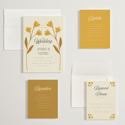 This is a yolk wedding invitations with standard by Morgan Kendall called vintage wildflowers printing on signature in grand