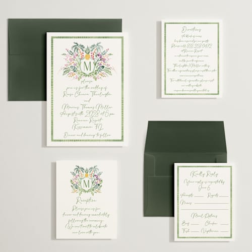 This is a jungle wedding invitations with standard by Petra Kern called tropical dreams printing on signature in grand