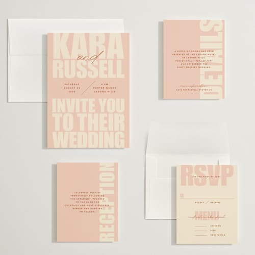 This is a blush wedding invitations with standard by Stacey Day called typographical poster printing on signature in grand