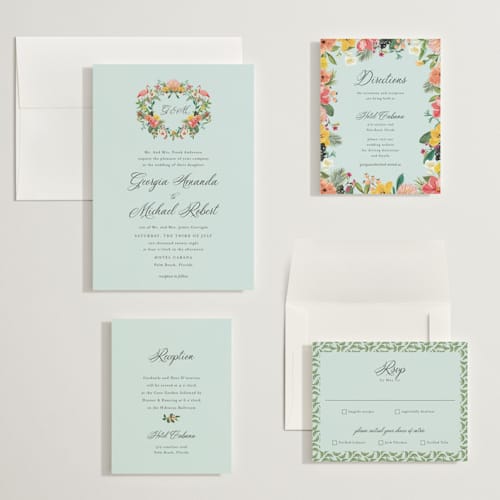 This is a papaya wedding invitations with standard by Susan Moyal called tropical crest printing on signature in grand
