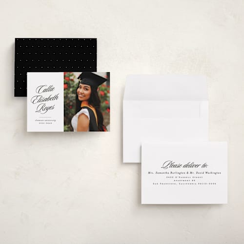 This is a newspaper graduation announcements with standard by Lea Delaveris called most classic printing on signature in petite