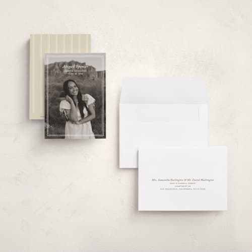 This is a cream graduation announcements with standard by Ellen Schlegelmilch called abigail printing on signature in petite