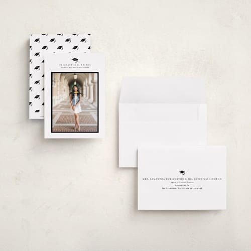 This is a cotton graduation announcements with standard by Stacey Meacham called elegant frame printing on signature in petite