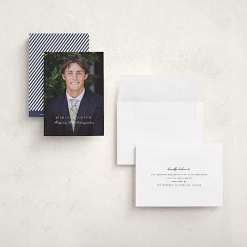 This is a cloud graduation announcements with standard by Sara Hicks Malone called academy printing on signature in petite