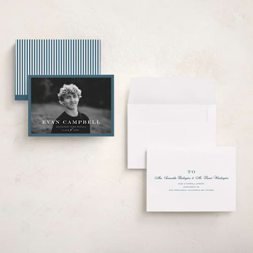 This is a rain graduation announcements with standard by Carolyn MacLaren called forever young printing on signature in petite