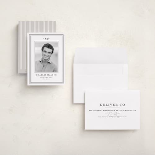 This is a steel graduation announcements with standard by Creo Study called timeless impressions printing on signature in petite