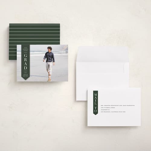 This is a pine graduation announcements with standard by Lauren Chism called classic sash printing on signature in petite